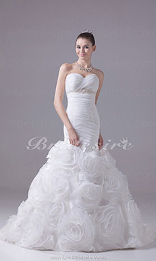 Corte Sirena Escote Corazón Cola Corte Sin Mangas Organza Vestido de Novia