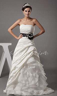 Corte Evasé Strapless Barrer / cepillo tren Sin Mangas Satén Organza Vestido de Novia