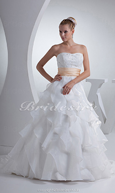 Corte Evasé Strapless Cola Corte Sin Mangas Organza Vestido de Novia