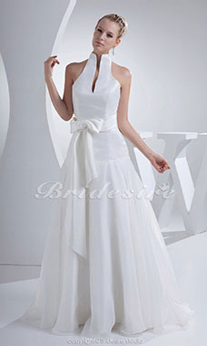 Corte A Escote Halter  Hasta el Suelo Sin Mangas Satén Organza