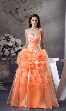 Corte Evasé Escote Corazón Hasta el Suelo Sin Mangas Organza Vestido