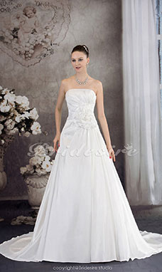 Corte A Strapless Cola Gorrailla Sin Mangas Satén Vestido de Novia