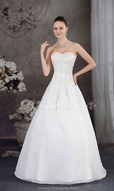 Corte Evasé Strapless Hasta el Suelo Sin Mangas Organza
