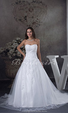 Corte A Strapless Cola Gorrailla Sin Mangas Tul Vestido de Novia