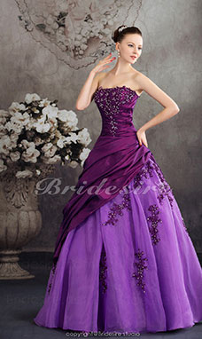Corte Evasé Strapless Hasta el Suelo Sin Mangas Tafetán Organza Vestido de Quinceanera