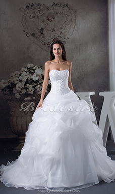 Corte Evasé Strapless Cola Gorrailla Sin Mangas Organza