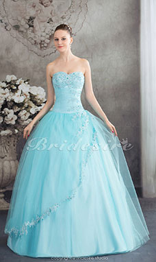 Corte Evasé Escote Corazón Hasta el Suelo Sin Mangas Tul Vestido de Quinceanera
