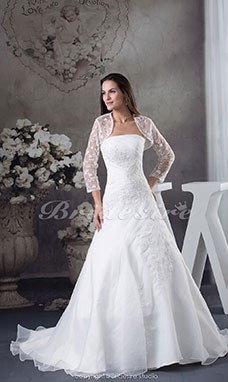 Corte A Strapless Cola Corte Sin Mangas Organza Vestido de Novia