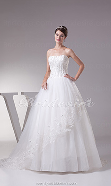 Corte Evasé Escote Corazón Barrer / cepillo tren Sin Mangas Tul Vestido de Novia