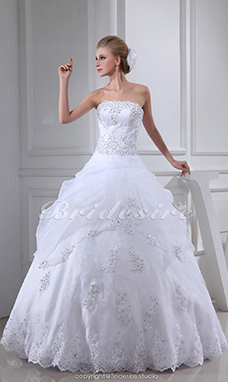Corte Evasé Strapless Hasta el Suelo Sin Mangas Encaje Vestido de Novia