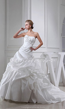 Corte Evasé Strapless Cola Corte Sin Mangas Tafetán Vestido de Novia