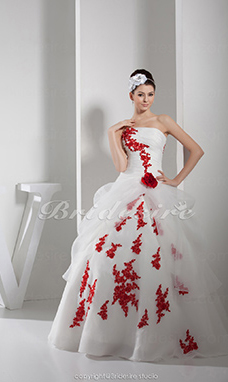 Corte Evasé Strapless Hasta el Suelo Sin Mangas Organza Vestido de Novia