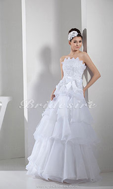 Corte A Strapless Hasta el Suelo Sin Mangas Organza Vestido de Novia