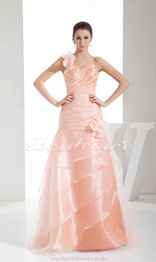 Corte A Solo Hombro Hasta el Suelo Sin Mangas Organza Vestido