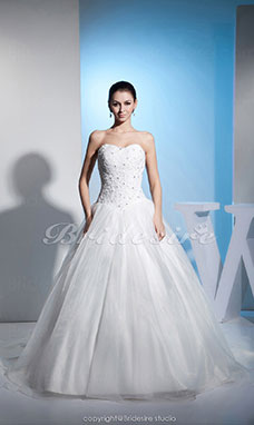 Corte Evasé Escote Corazón Cola Gorrailla Sin Mangas Organza Vestido de Novia