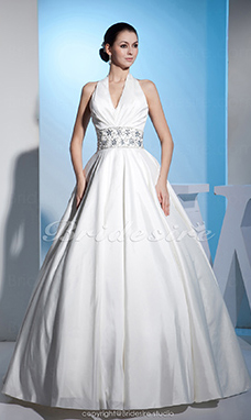 Corte Evasé Escote Halter  Hasta el Suelo Sin Mangas Satén Vestido de Novia