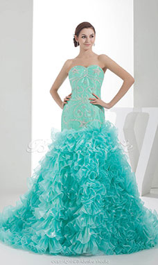 Corte Sirena Escote Corazón Barrer / cepillo tren Sin Mangas Satén Organza Vestido