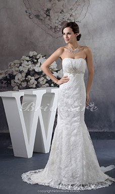 Corte Sirena Strapless Barrer / cepillo tren Sin Mangas Encaje Organza Vestido de Novia