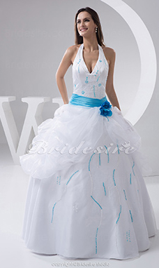 Corte Evasé Escote Halter  Hasta el Suelo Sin Mangas Satén Organza