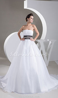 Corte Evasé Strapless Cola Corte Sin Mangas Organza Vestido de Novia