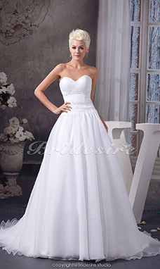 Corte Evasé Escote Corazón Cola Corte Sin Mangas Organza Vestido de Novia