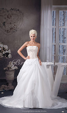 Corte Evasé Strapless Cola Gorrailla Sin Mangas Organza
