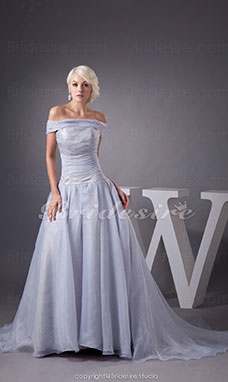 Corte A Hombros Caídos Cola Gorrailla Sin Mangas Organza Vestido de Quinceanera