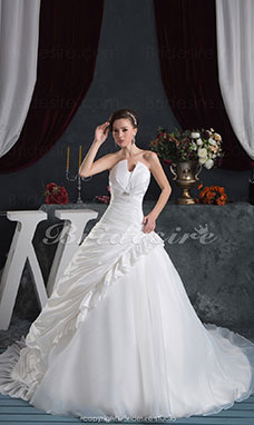 Corte Princesa Corte Evasé Strapless Hasta el Suelo Cola Corte Sin Mangas Satén Vestido de Novia