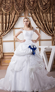 Corte Princesa Escote Cuadrado Hasta el Suelo Cola Corte Manga Corta Satén Gasa Organza Vestido de Novia