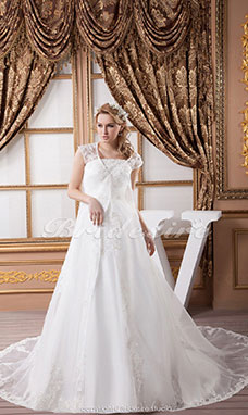 Corte Princesa Strapless Hasta el Suelo Cola Corte Sin Mangas Satén Encaje Vestido de Novia