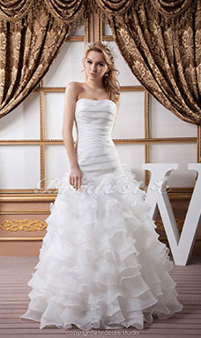 Corte Sirena Strapless Hasta el Suelo Sin Mangas Satén Organza Vestido de Novia