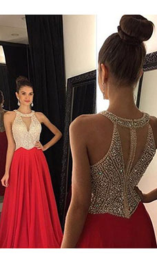 Corte A Escote Halter Sin Mangas Gasa Vestido de fiesta