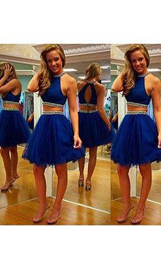 Corte A Escote Halter Sin Mangas Tul Vestido de cóctel