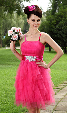 Corte Recto Escote Corazón Hasta la Rodilla Tul Vestido de graduación