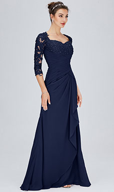 Corte Sirena Escote Corazón Hasta el Suelo Gasa vestido de noche con Encaje