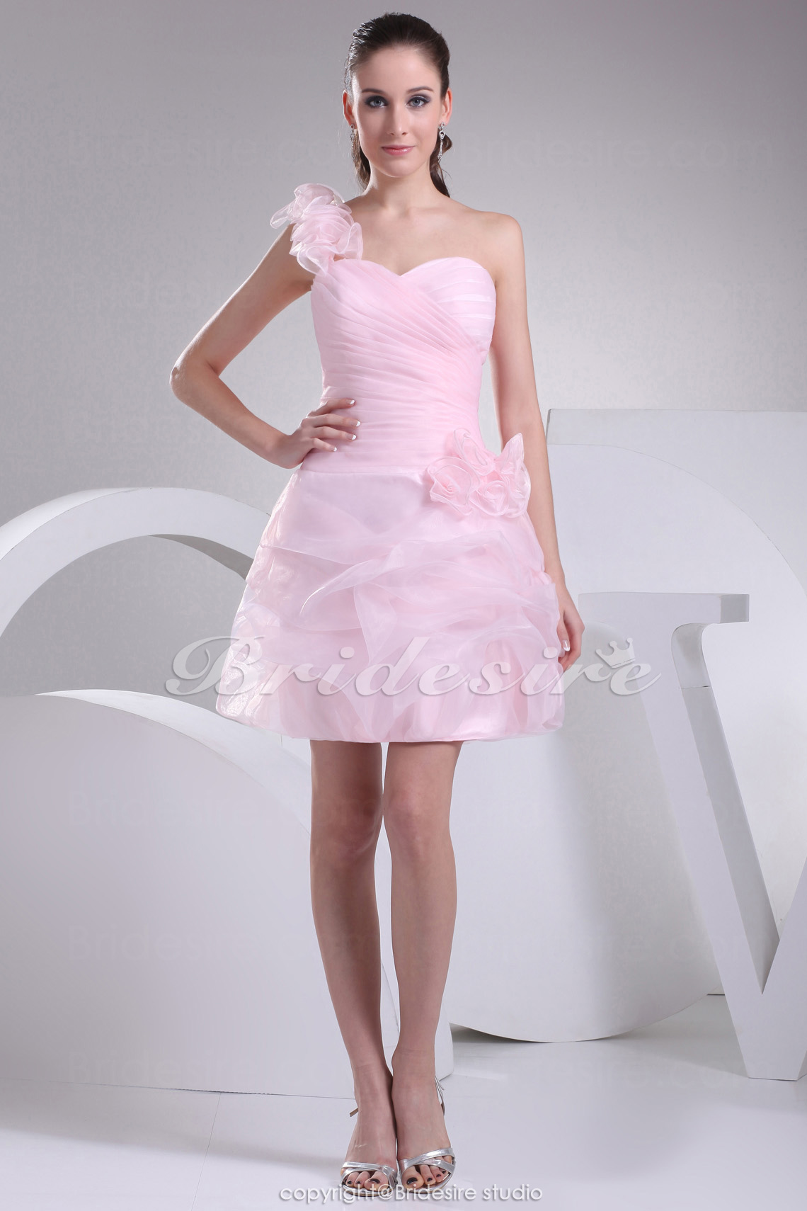 Corte Princesa Escote Corazón Solo Hombro Corto/Mini Sin Mangas Organza Vestido de cóctel