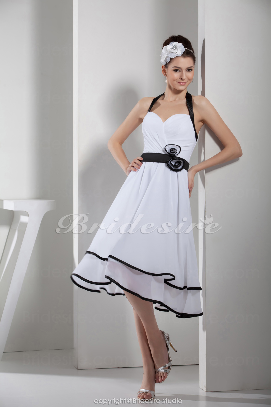 Corte A Escote Halter  Hasta la Rodilla Sin Mangas Gasa Vestido de vacaciones