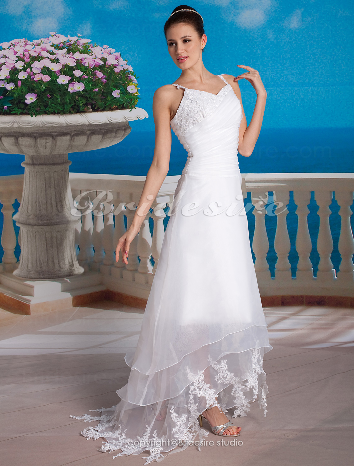 Corte A Organza Asimétrico Escote en V Vestido de Novia
