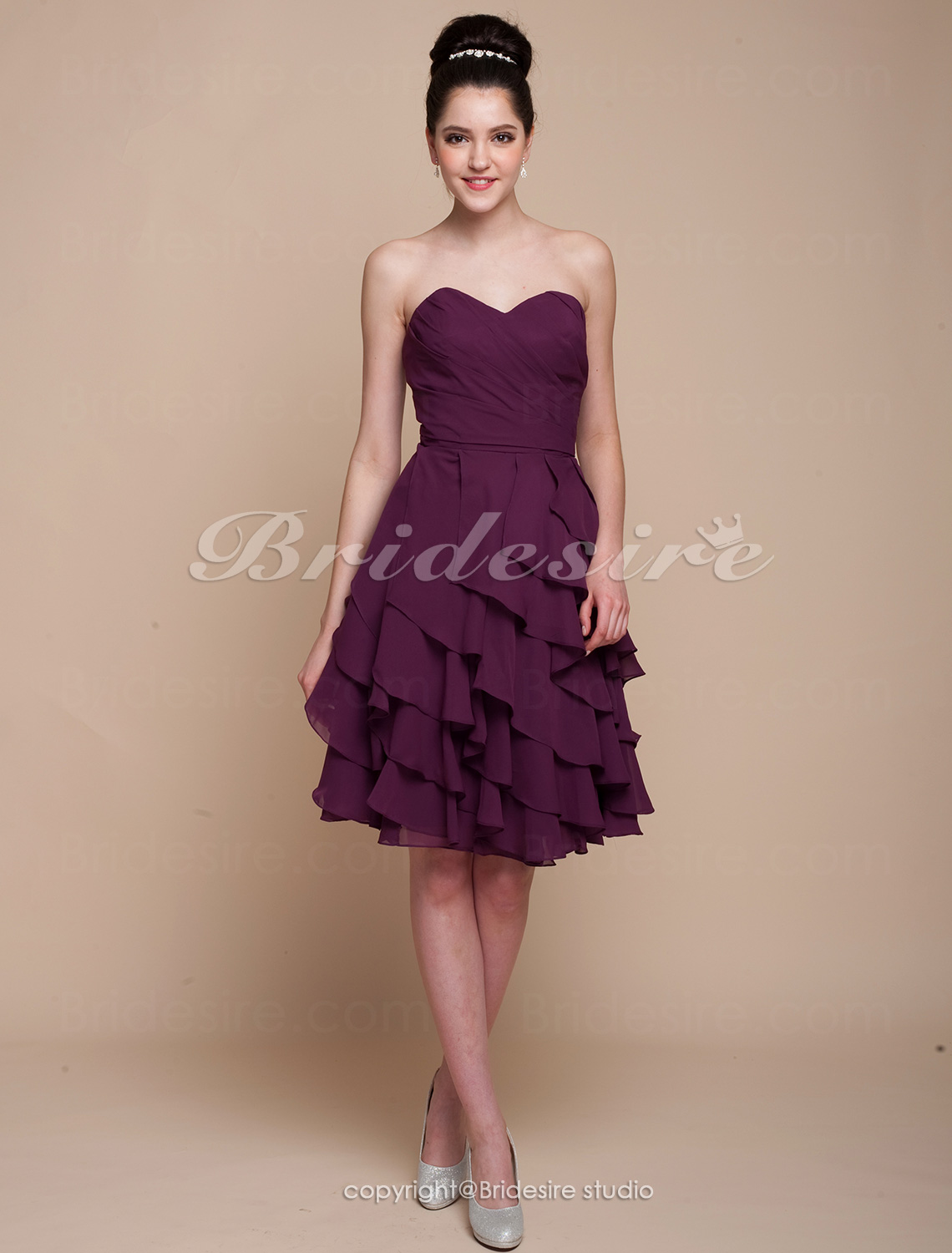 Corte A Hasta la Rodilla Con volados Gasa Escote Corazón Vestido de dama de honor