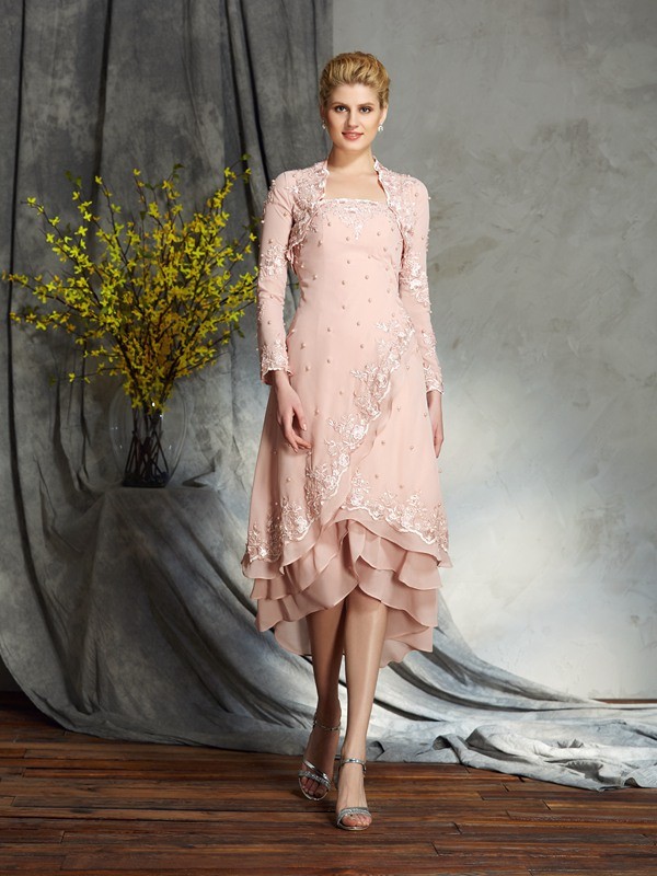 Trapezio Senza Spalline Maniche Lunghe Chiffon abito mamma sposa
