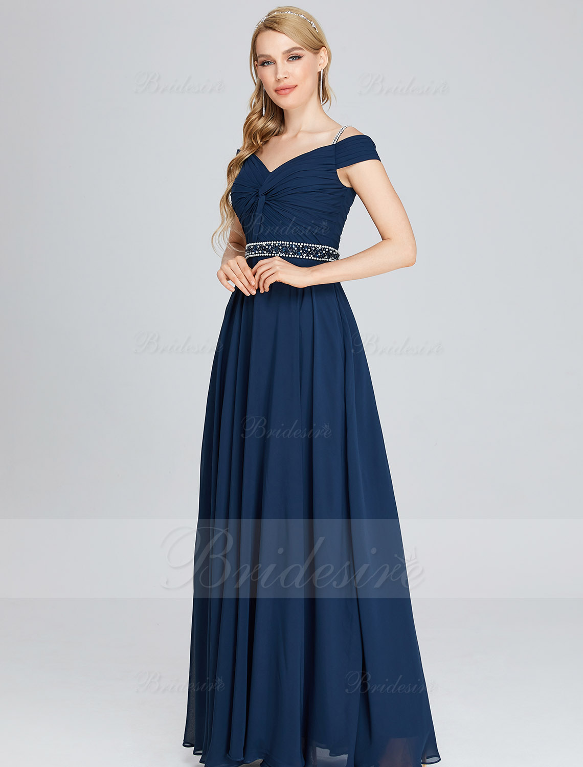 Corte A Escote Corazón Hasta el Suelo Gasa vestido de noche con Con lentejuelas