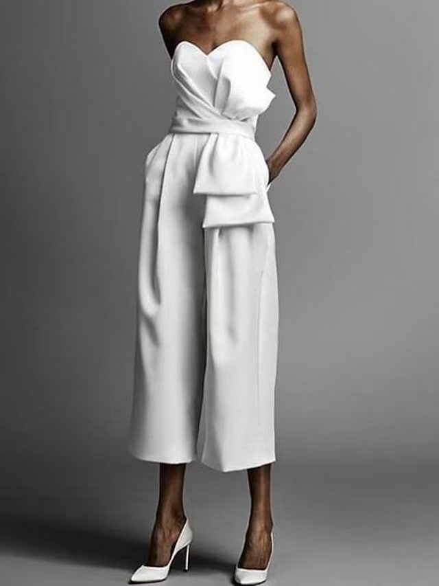 Jumpsuits Escote Corazón Hasta la Tibia Satén Vestido de Novia